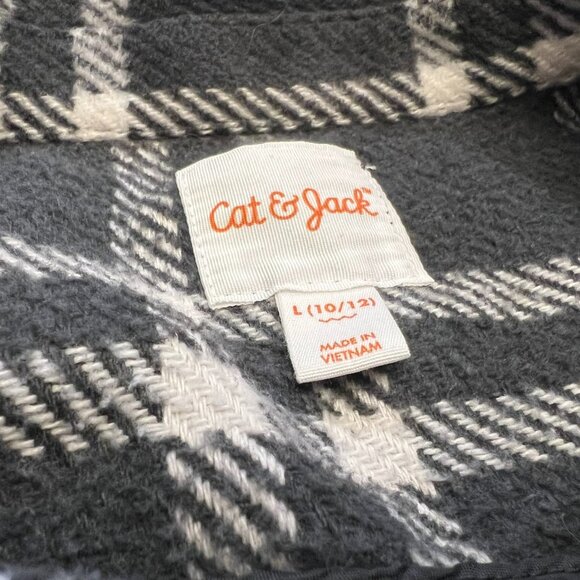 Cat & Jack Dark Grey and White Plaid Flannel Thick Shirt Kids Size Large - Picture 2 of 3